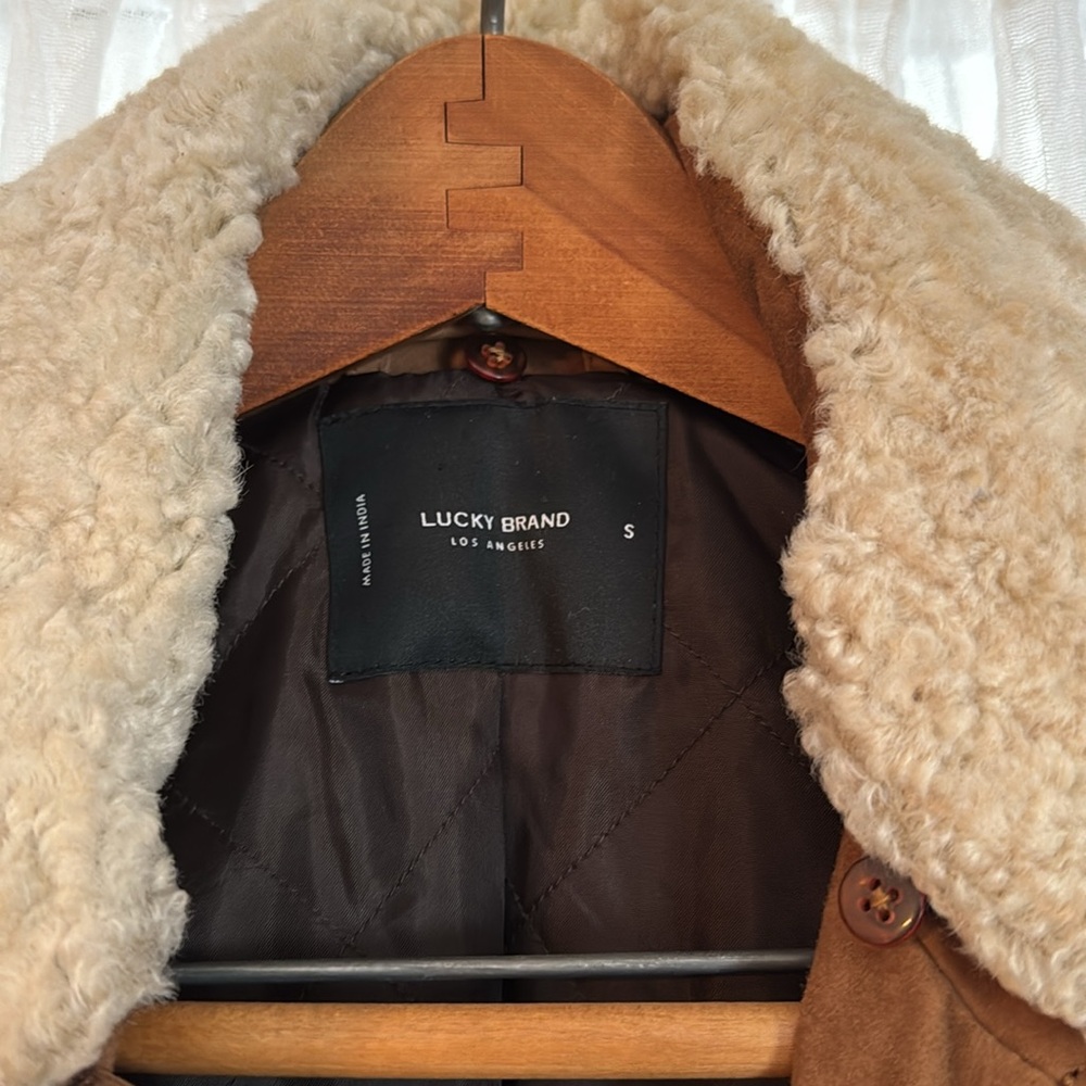 Lucky Brand Sherpa Collar Suede Bomber Jacket - Picture 2 of 3